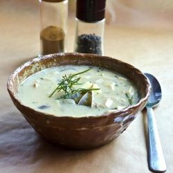 Vegan mushroom soup with rosemary. Delicious!