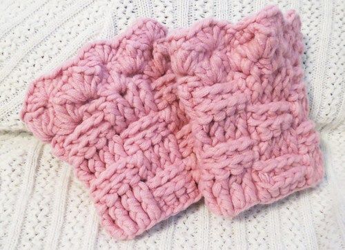 Pink Crocheted Wrist Warmers Cotton Blend -   Crocheted wrist warmers