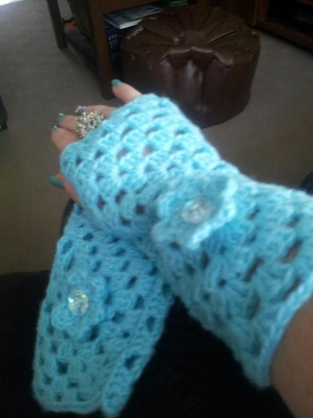 Blue hand crocheted wrist warmers ?15.00 -   Crocheted wrist warmers