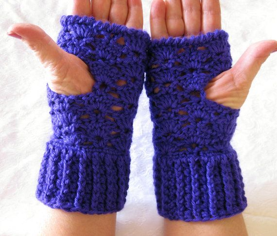 Purple Crocheted Fingerless Gloves, wrist warmers, driving gloves -   Crocheted wrist warmers