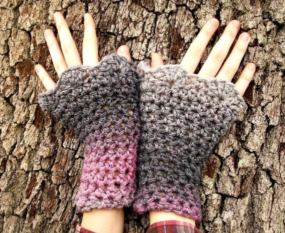 Crocheted Wrist Warmers - Wrist Warmers Pink and Grey Shadow - Pink ... -   Crocheted wrist warmers