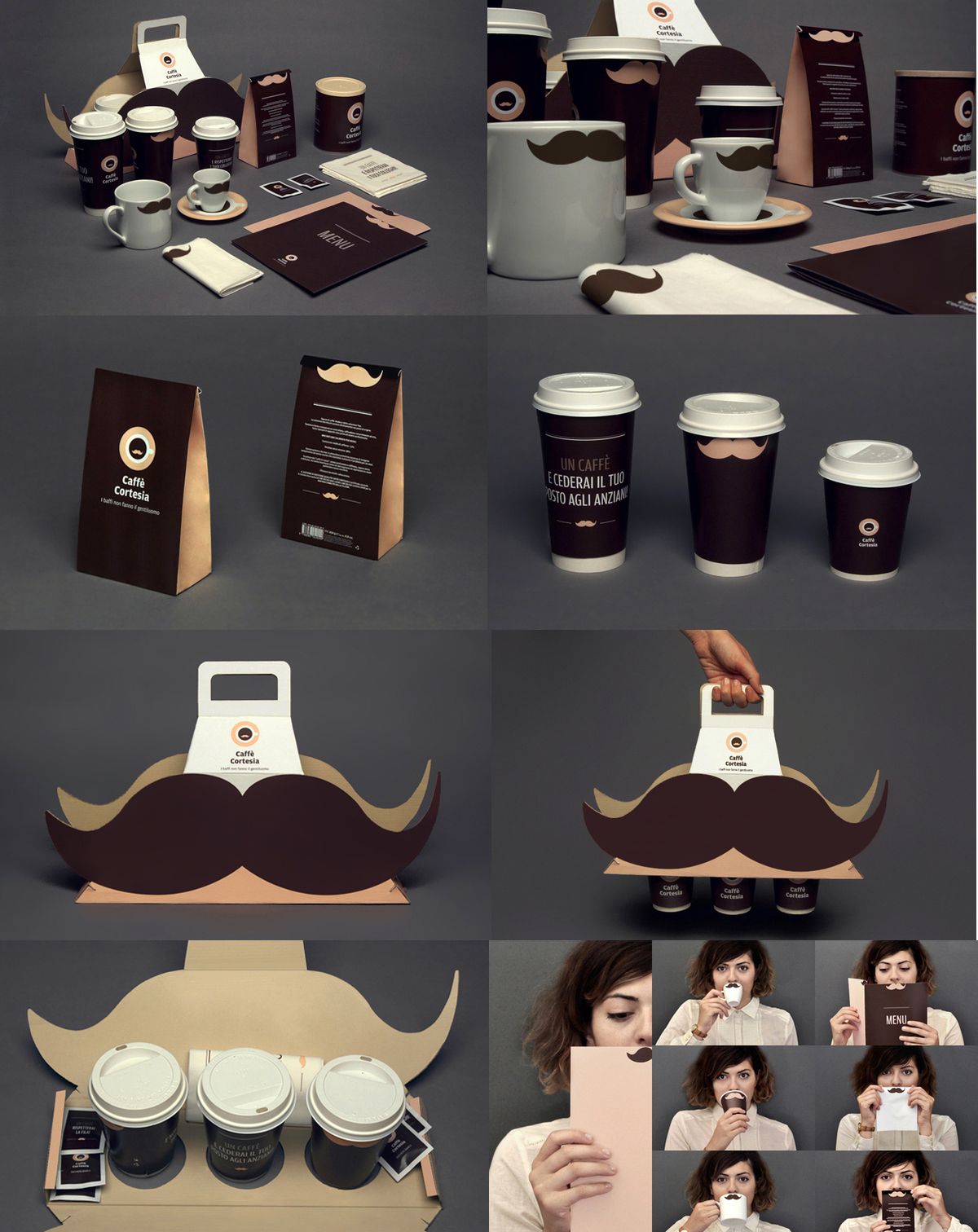 functional and funny coffeee cup carrier. plays off the trend of the mustaches b