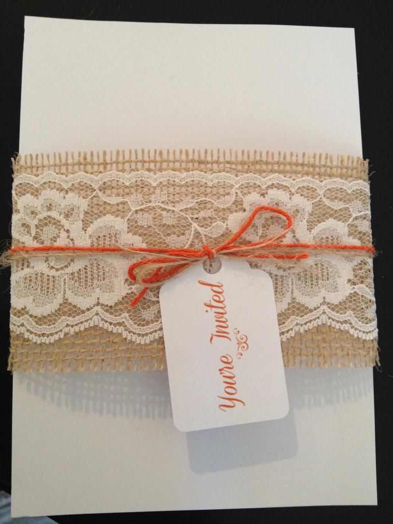 Handmade wedding invitation with burlap belly band ideas