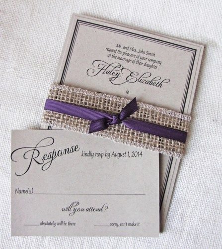 wedding invitations, burlap wedding invitation,rustic,shabby wedding ... -   Handmade wedding invitation with burlap belly band ideas