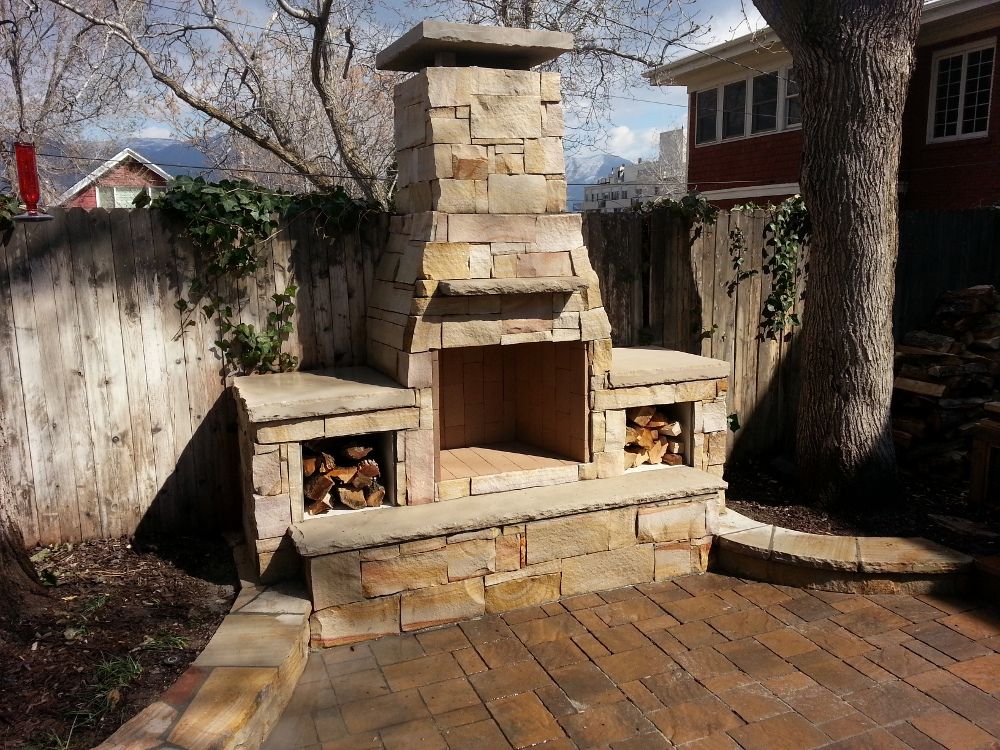 Outdoor Fireplace with Dual Wood Boxes -   Outdoor Fireplace Ideas