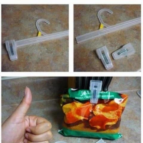 Save the clips from broken pants hangers. -   How To Reuse Your Broken Things