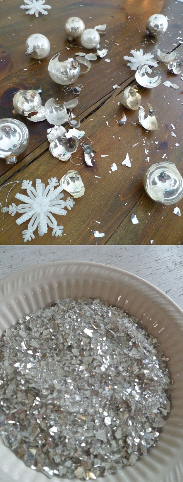 Turn those broken ornaments into glitter. -   How To Reuse Your Broken Things