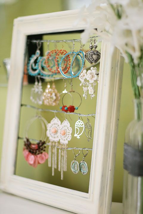 Even if the glass has broken in a picture frame, it can still become an earring holder display. -   How To Reuse Your Broken Things