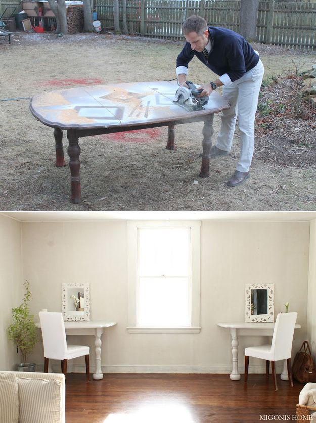 Turn a broken table into TWO desks. -   How To Reuse Your Broken Things