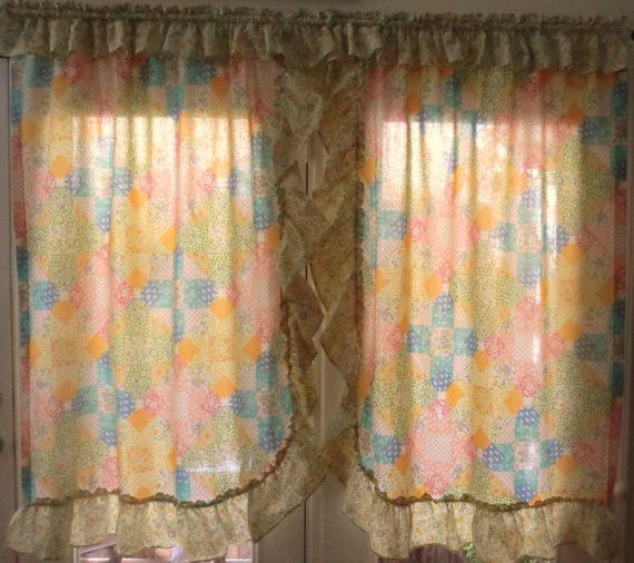 VINTAGE Curtains Pastel Patchwork -   vintage patchwork curtains