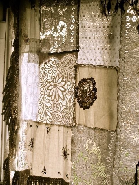 Patchwork Antique Linen Curtain -   vintage patchwork curtains