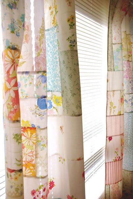 vintage sheet patchwork curtains -   vintage patchwork curtains