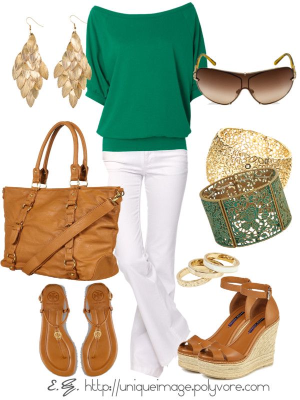 white, green, camel, and gold