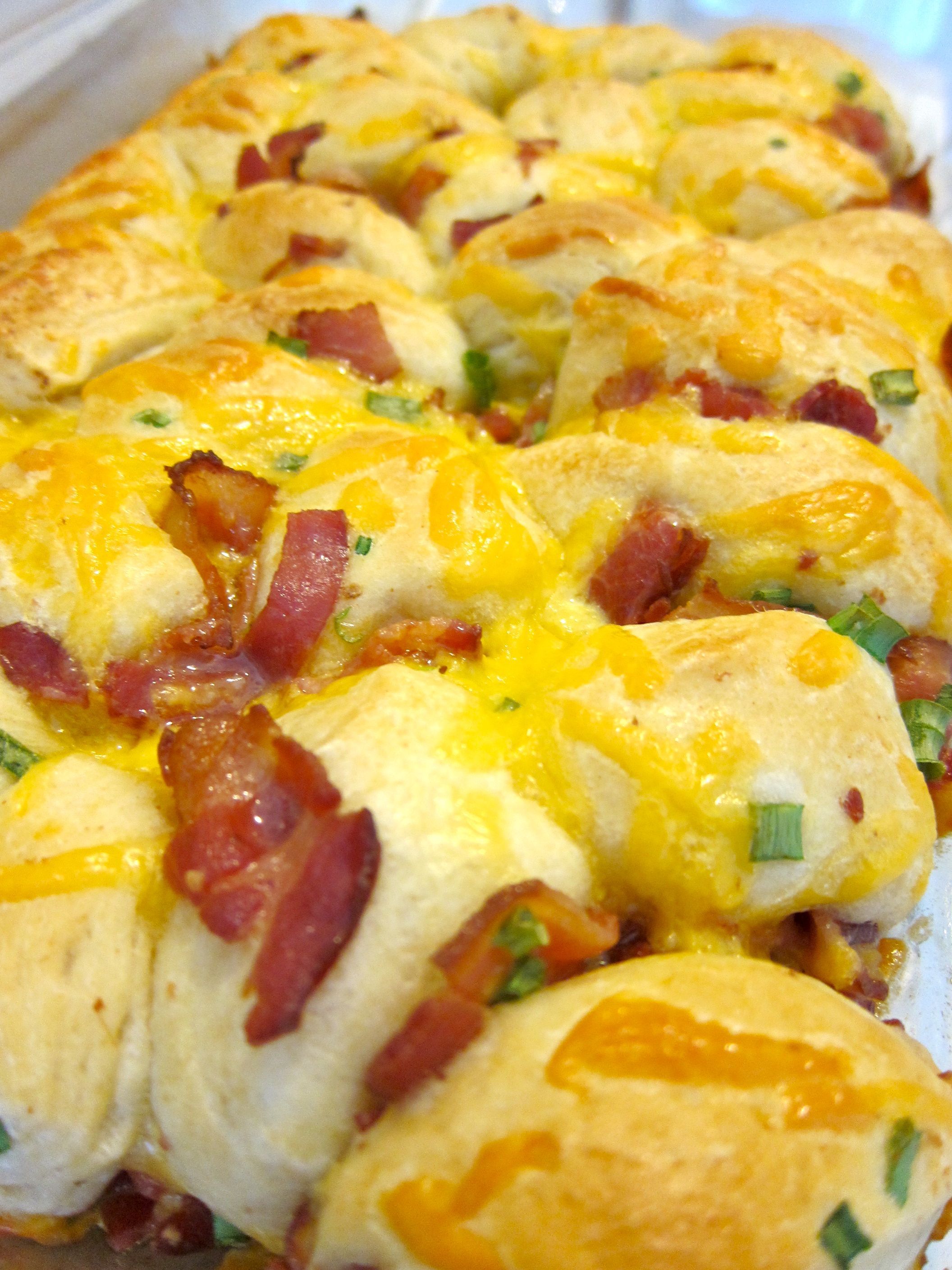 Bacon, egg, and cheese biscuit pull apart casserole.  Perfect for Christmas morn
