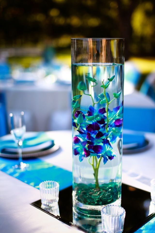Blue dendrobium orchids centerpiece