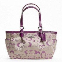 Coach Lilac Gallery Optic Signature Tote Purse Khaki and Berry Purple 20444 From