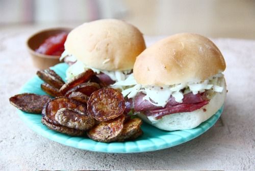 Corned Beef and Cabbage Slaw Sliders!  Perfect for St. Patricks Day!