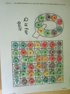 Cute letter Q quilt with Fruit Loops craft project. Kindergarten
