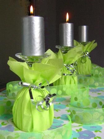 Fast, Cute, and Easy! Candle holder made from a wine glass covered with tissue p