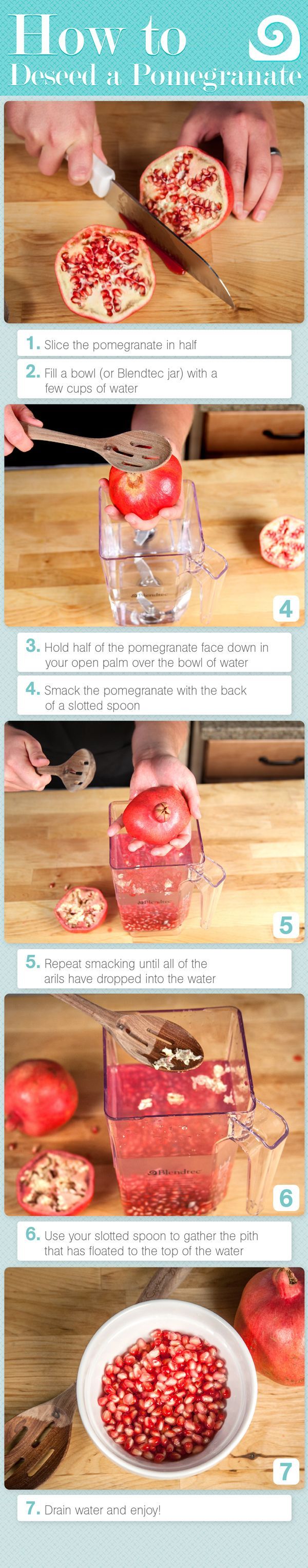For tips and tricks     How to de-seed a pomegranate, the easy way!