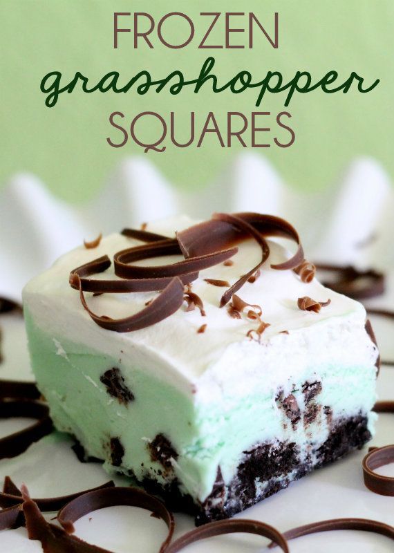 Frozen Grasshoper Squares. So easy and has oreos, chocolate, and mint ice cream!
