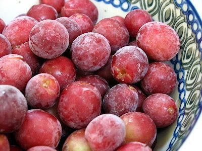 Frozen grapes covered with jello, tastes like candy when watching your weight, j