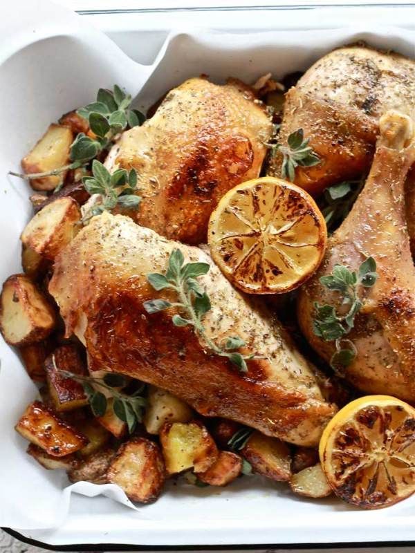 Greek Chicken with Lemon and Oregano – a one pot meal!
