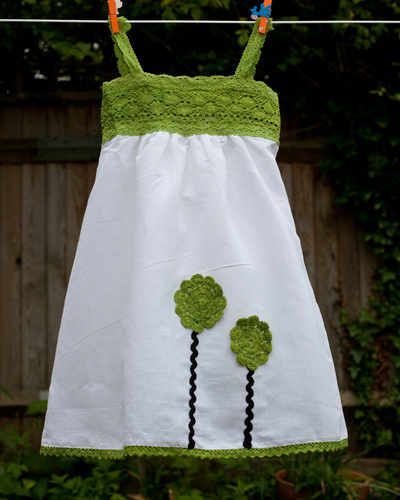 Linen Dress W/ Crochet Bodice. Kids Dress