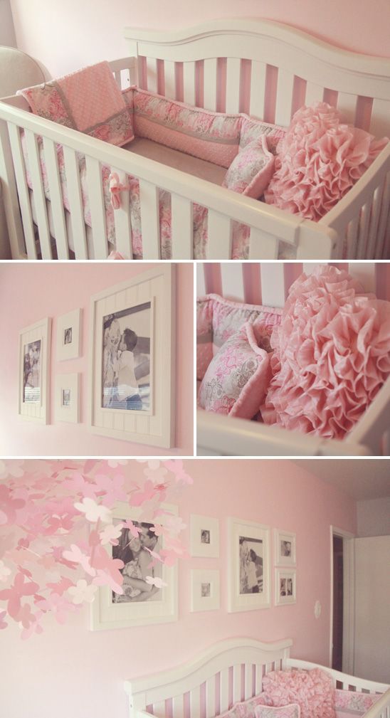 Pink, Gray, and White Nursery. These colors together are girlie, but they also t