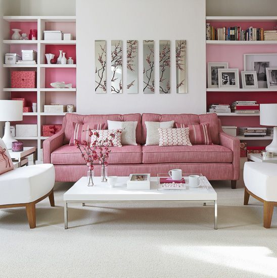 Pink and white living room. On House to Home. The designer opted for a different