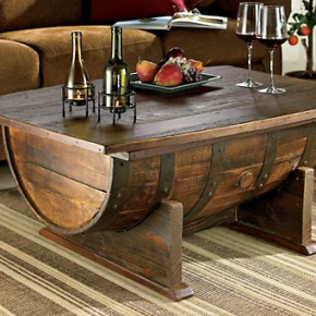 Re-purposed wine barrel into coffee table. I love this!