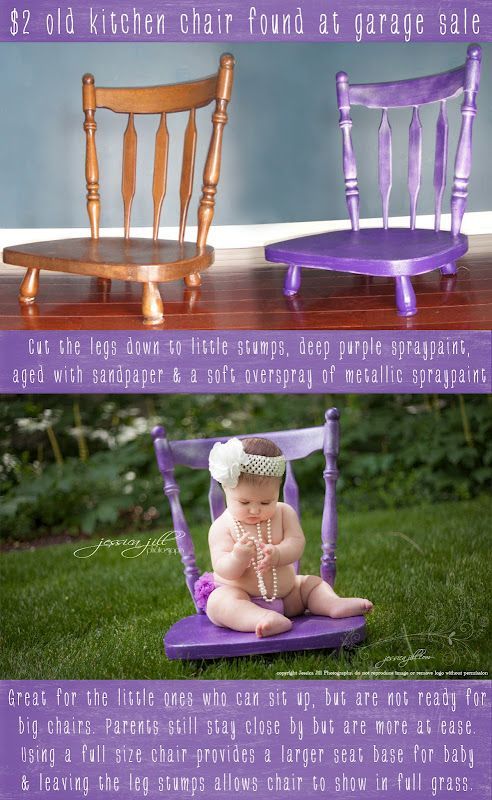 Recycled Chair into a Baby Chair. I love the idea. And heck it doesn't have