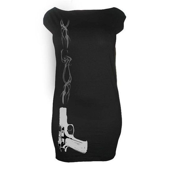 Smoking Gun Print Black Mini Dress Tunic S M L by StrangeJam, £23.00