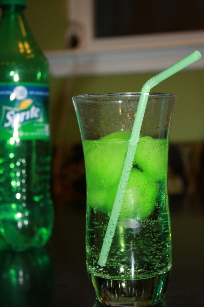 St. Patrick's Day drink for everyone! Sprite with green ice cubes made from