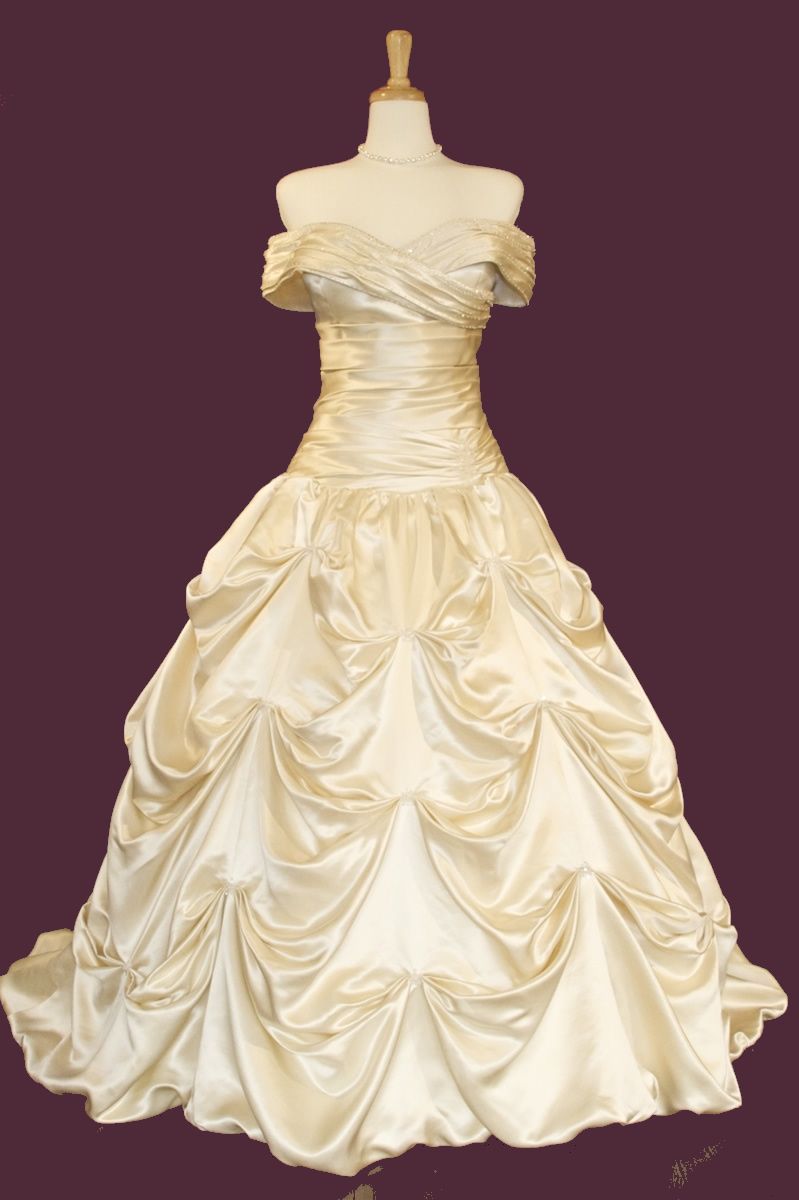 Strapless taffeta trumpet gown with catch-up gown – It looks like Belle's dr