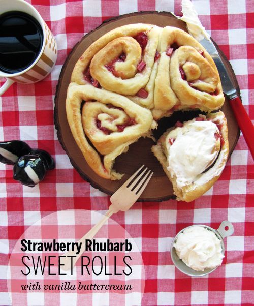 Strawberry Rhubarb Sweet Rolls // takeamegabite