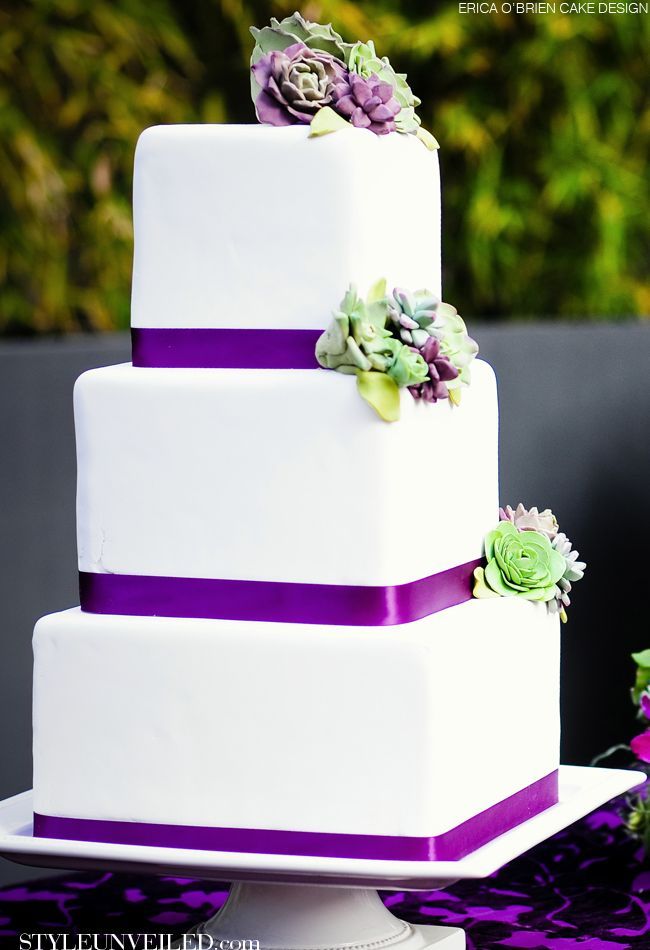 Wedding Cake Topped with Fondant Succulents