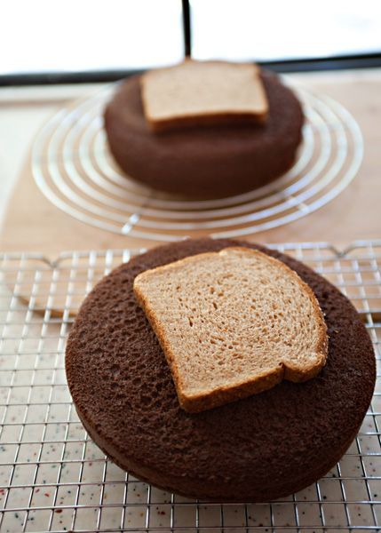 When cooling cake layers, place bread slices on top to keep the cake layers soft