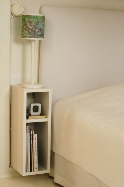 bedside table DIY – this could also be super narrow space in the living room end