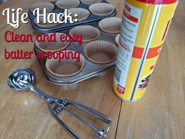 Get perfectly even cupcakes every time by using an ice cream scoop sprayed with cooking spray. -   Baking Life-Hacks Everybody Needs To Know