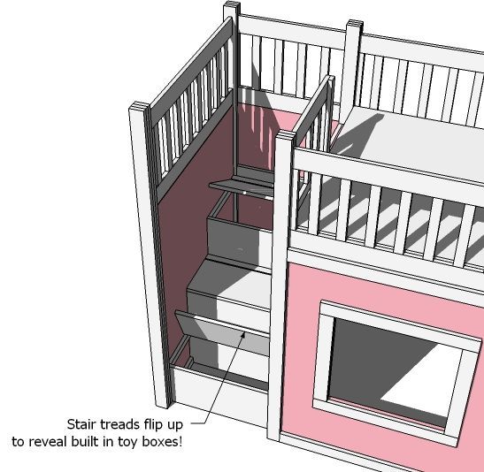 diy  plans to build playhouse loft bed stairs that open to storage underneath