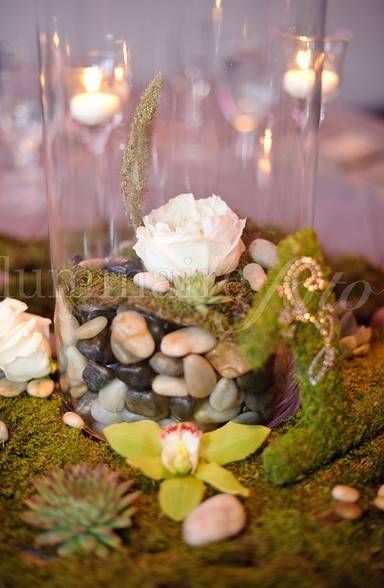 mossy table numbers centerpieces green nature wedding succulent