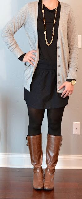 skirt, boots, long cardigan. Perfect work outfit – I could do this…if it'd