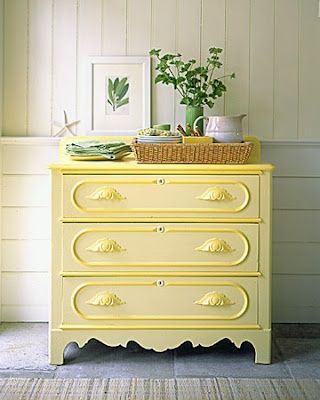 sunny yellow painted dresser