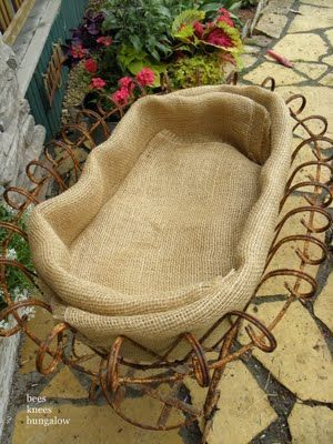 use doubled-up burlap to line open planters instead of costly and stiff coconut