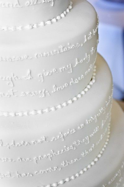 1 Corinthians 13 scripture on the wedding cake.    Good idea to cover the cake i