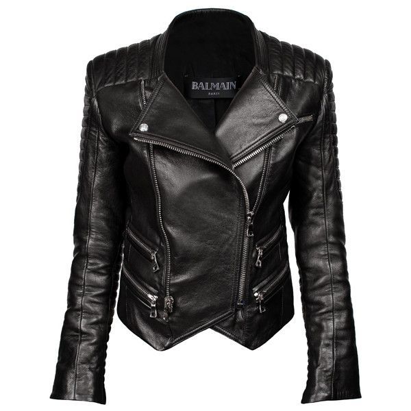 BALMAIN Leather Jacket Black found on Polyvore
