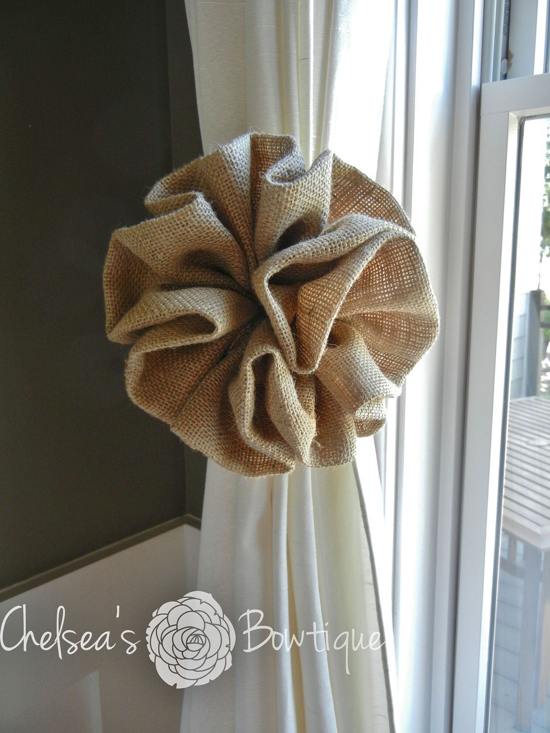 Burlap Curtain Tie Back – could use these as pew bows