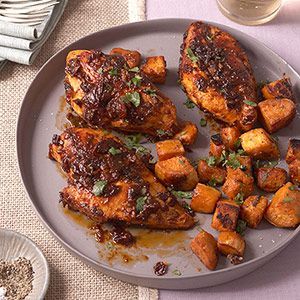 Chipotle-Glazed Roast Chicken with Sweet Potatoes