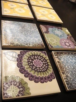 Coasters made from scrapbook paper and ceramic tile – super-easy, and they hold